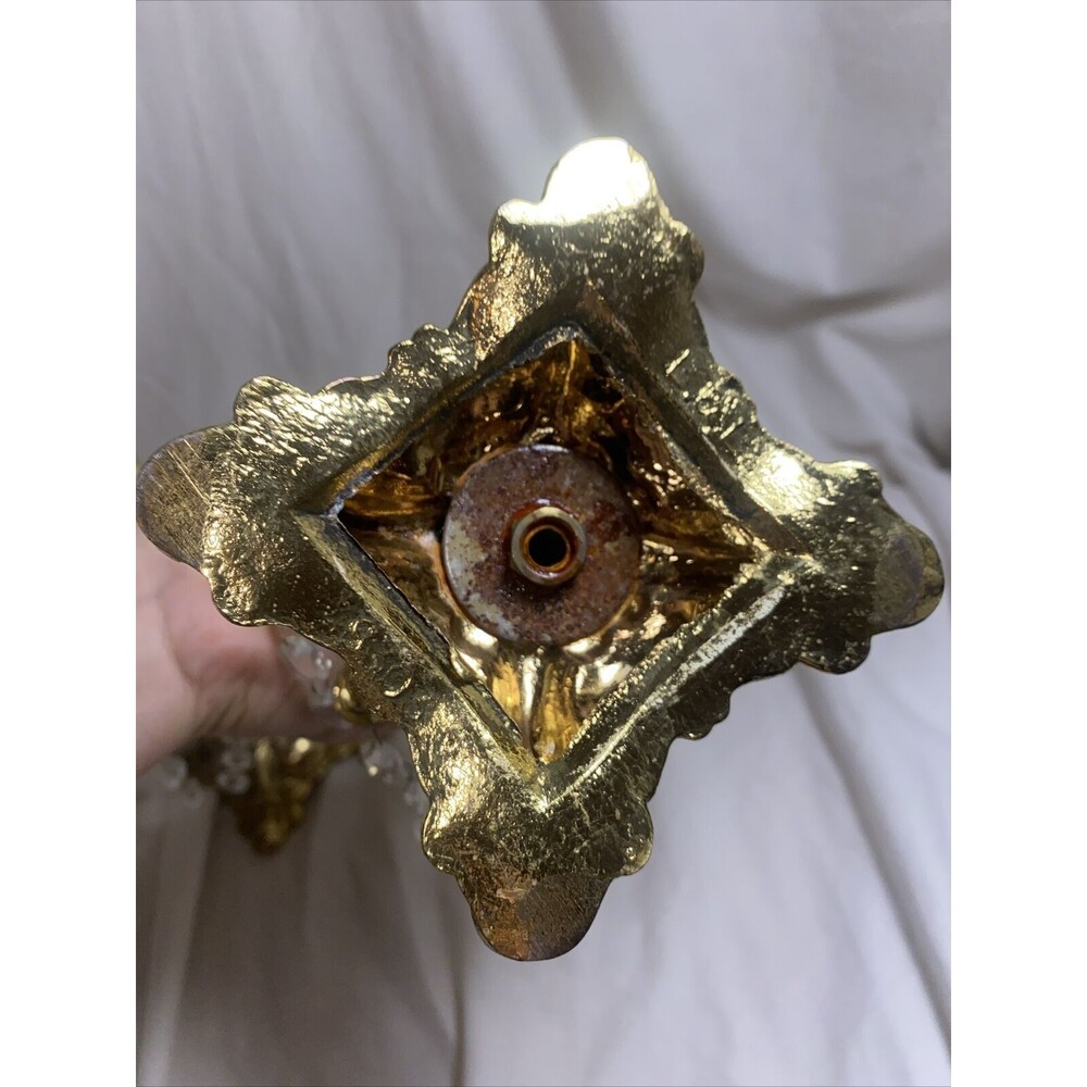 Vintage Hollywood Regency Style Ornate Gold Cast Metal Candlestick Holders Pair - Picture 10 of 11